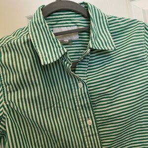 CURRENT/ELLIOTT GREEN AND WHITE STRIPED SHIRT